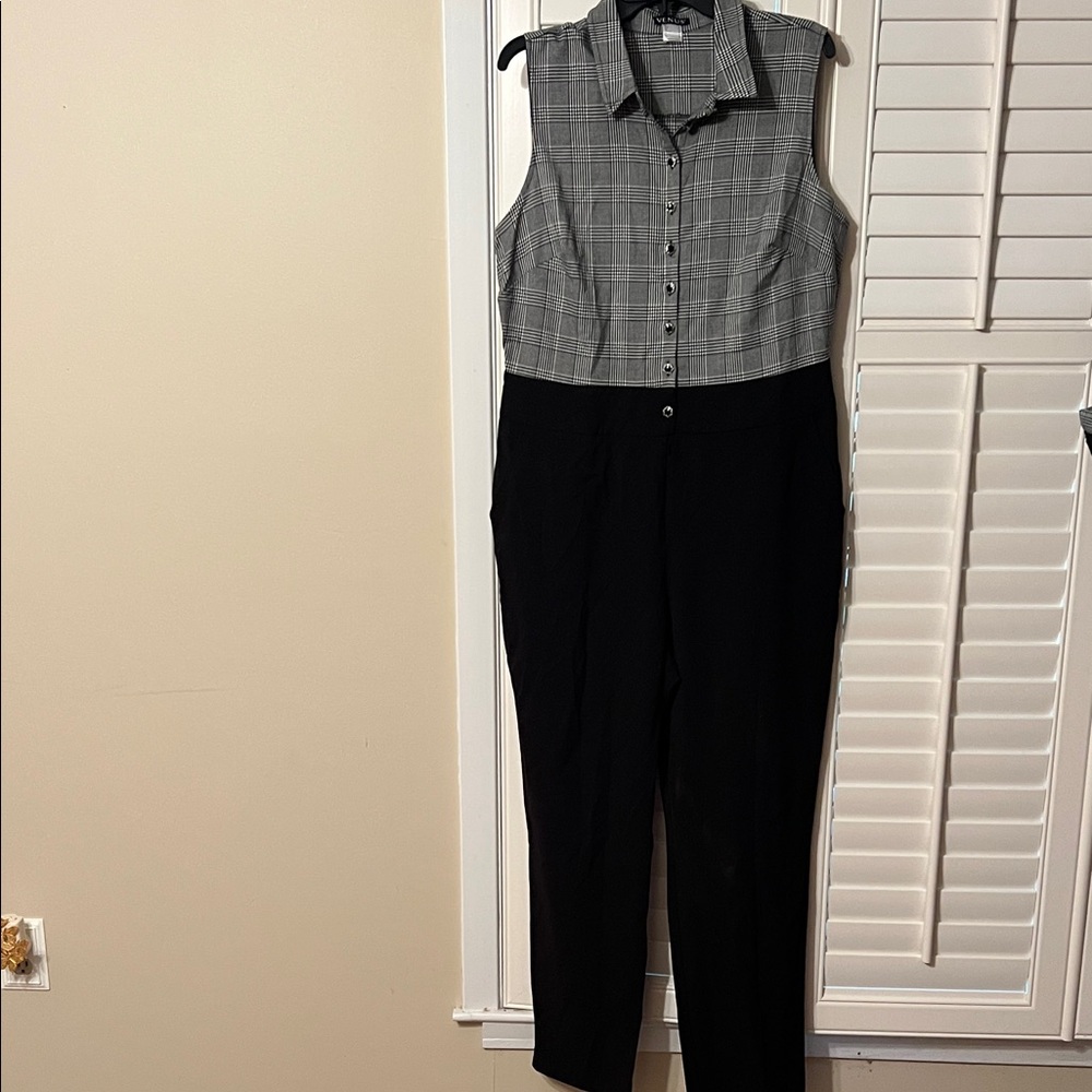 VENUS Black and Gray Plaid Jumpsuit